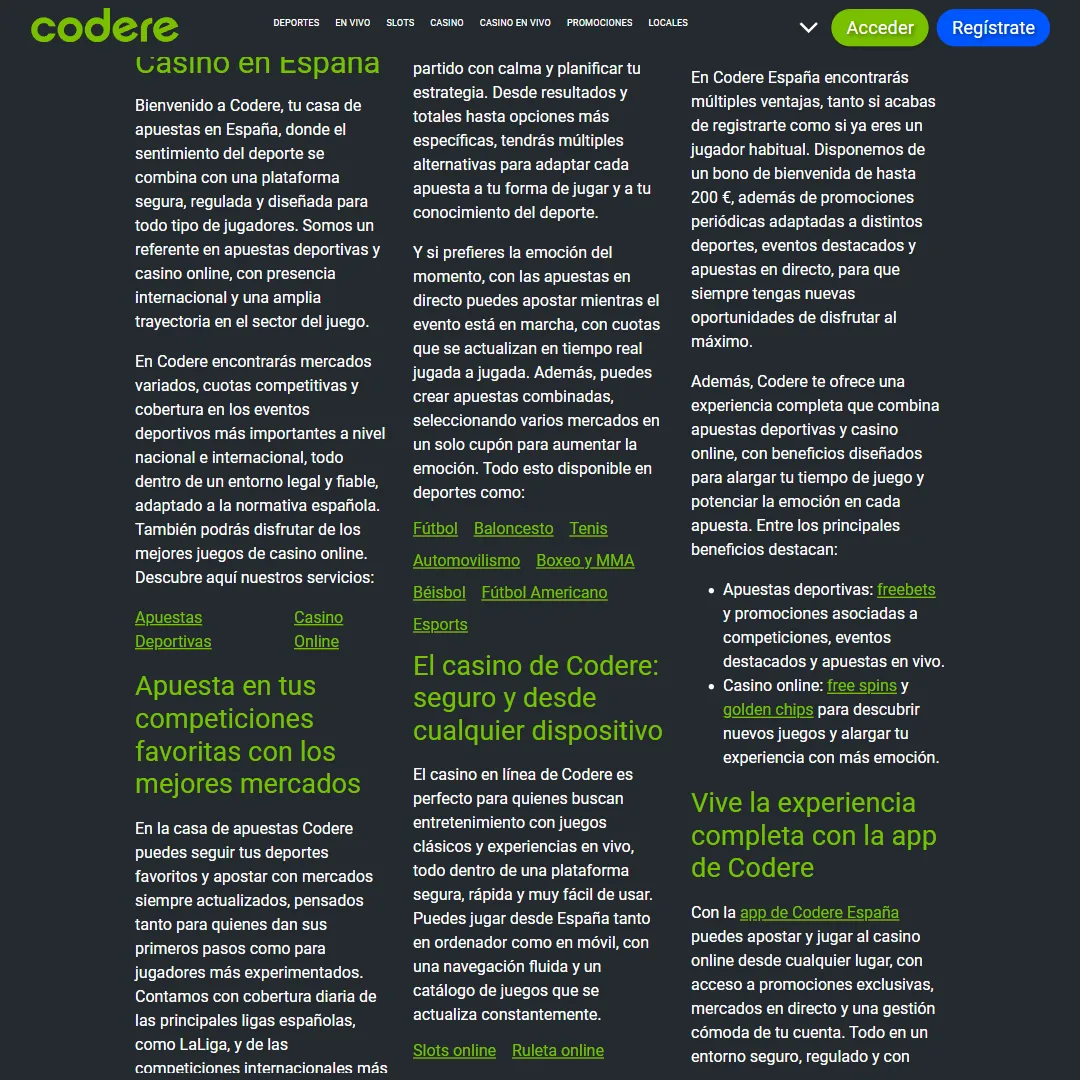 Captura de la web oficial de Codere